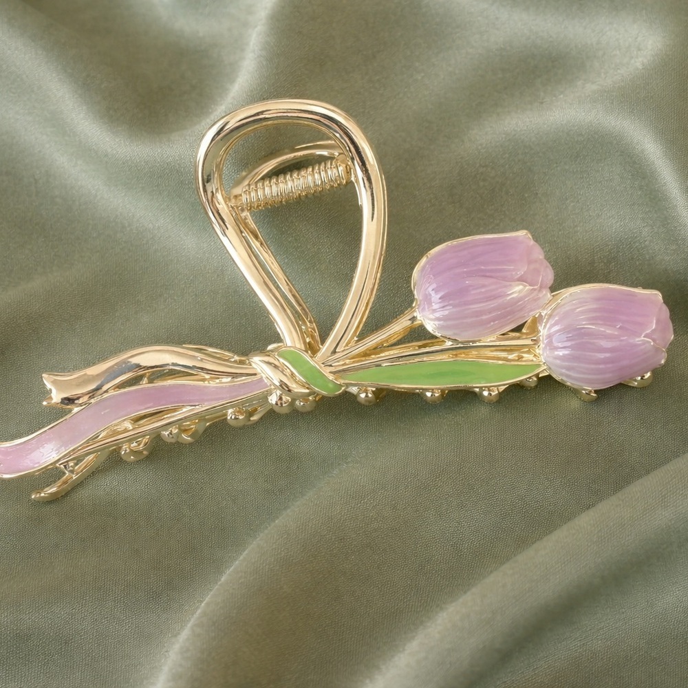 Lilac Tulip Gold Hair Claw - Picture 3 of 4